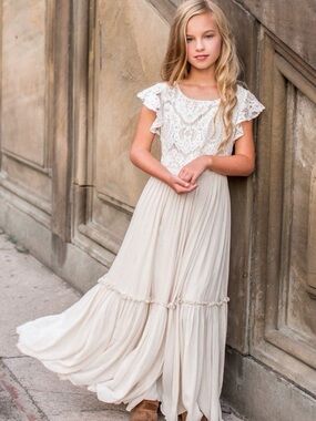 Joyfolie Cream “Macy” Lace Bodice Maxi Dress for Girls